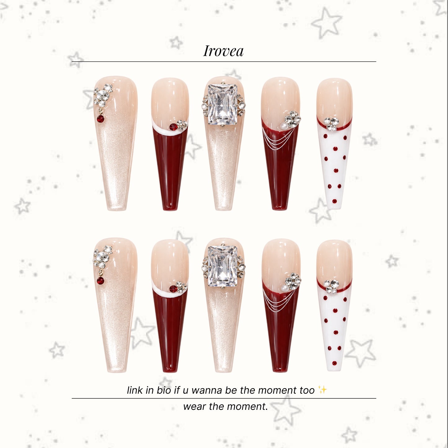Raspberry Cream French Press-On Nails | Handmade Star Accent