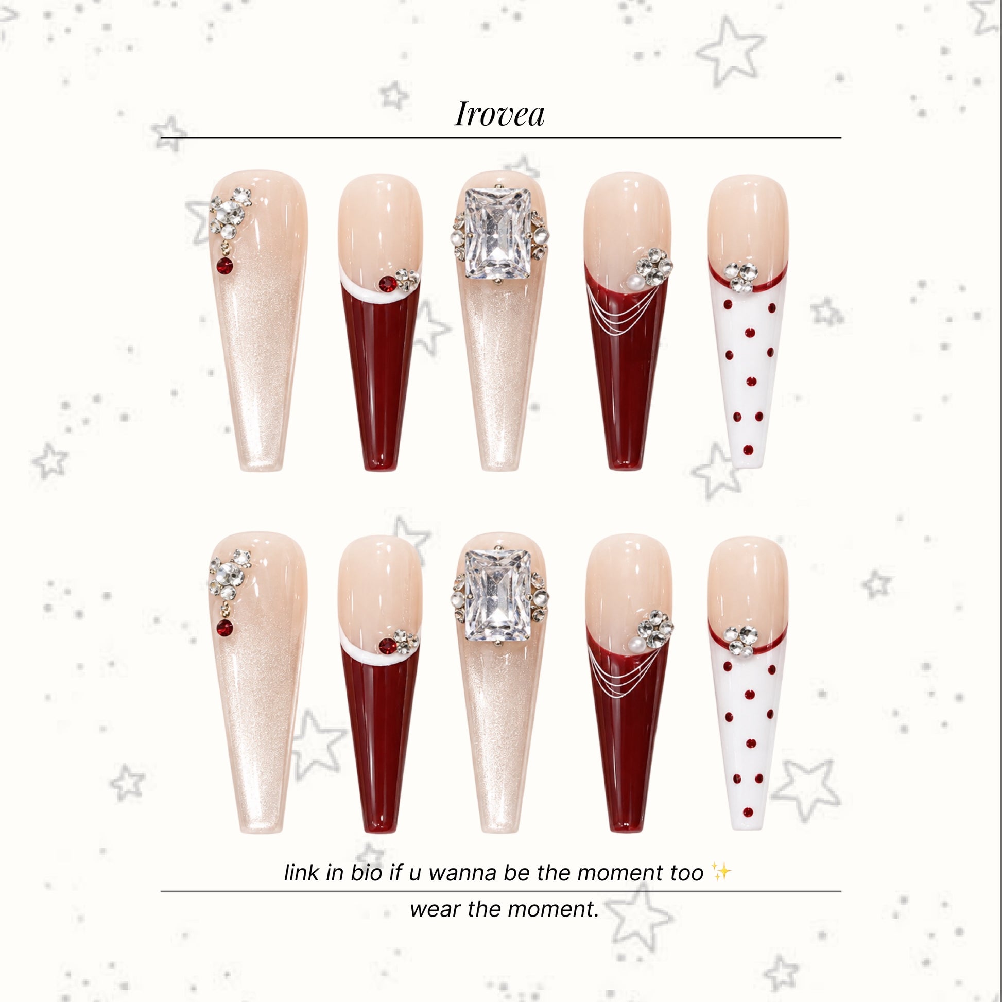 Raspberry Cream French Press-On Nails | Handmade Star Accent