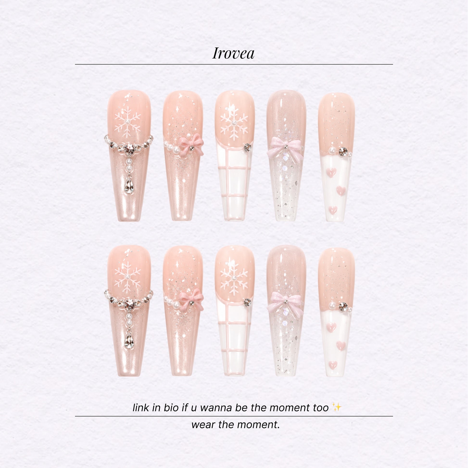 White Peach Canelé | Pink Cat-Eye Plaid French Press-On Nails
