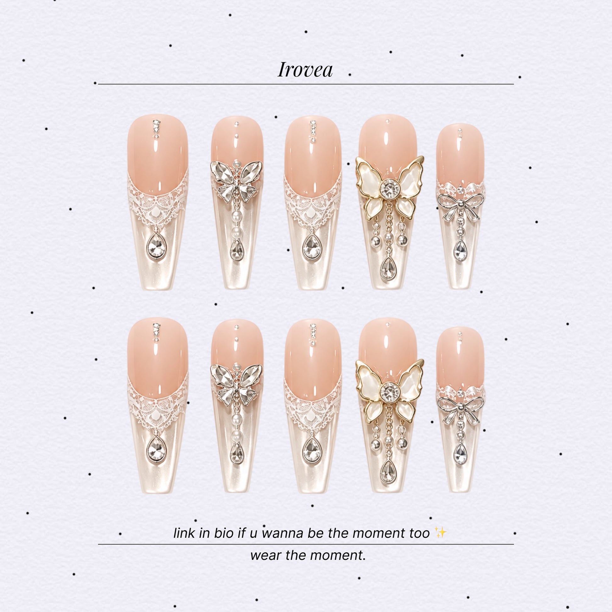 Moonlight Waltz | French Lace Cat-Eye Butterfly Press-On Nails