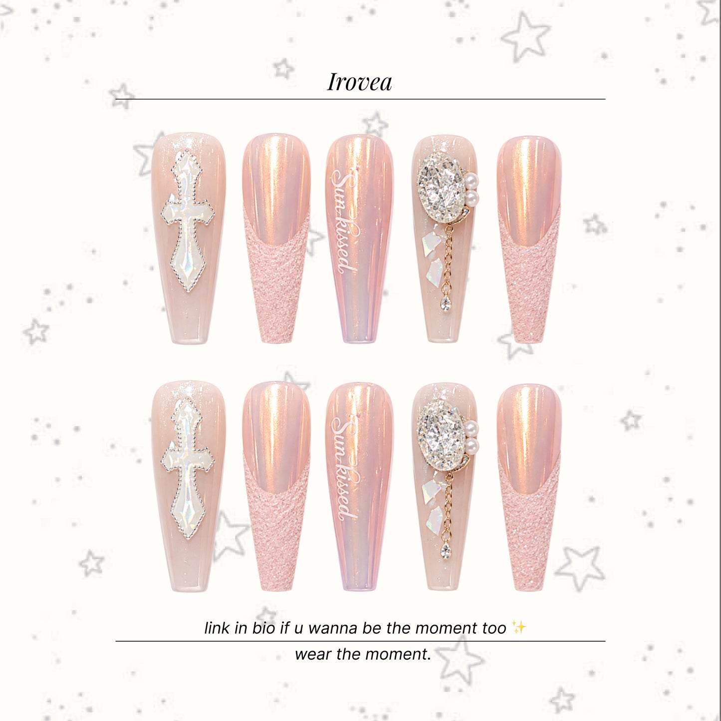Handmade Pink Sand French Press-On Nails | Y2K
