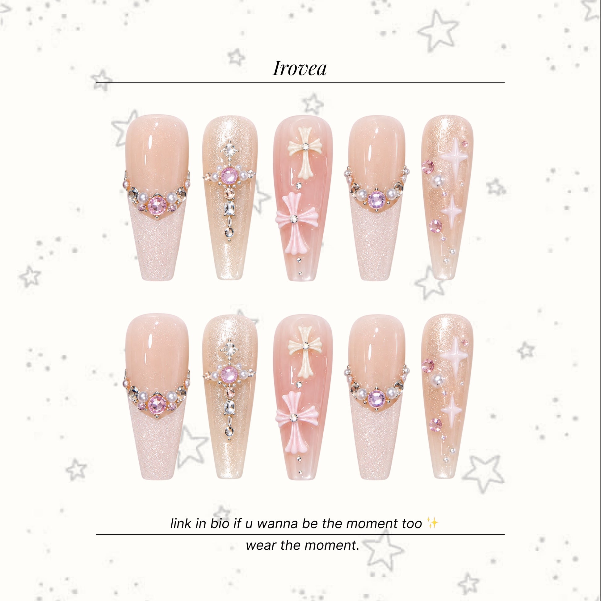 Pink Sugar Cross & Star | Cat-Eye French Press-On Nails