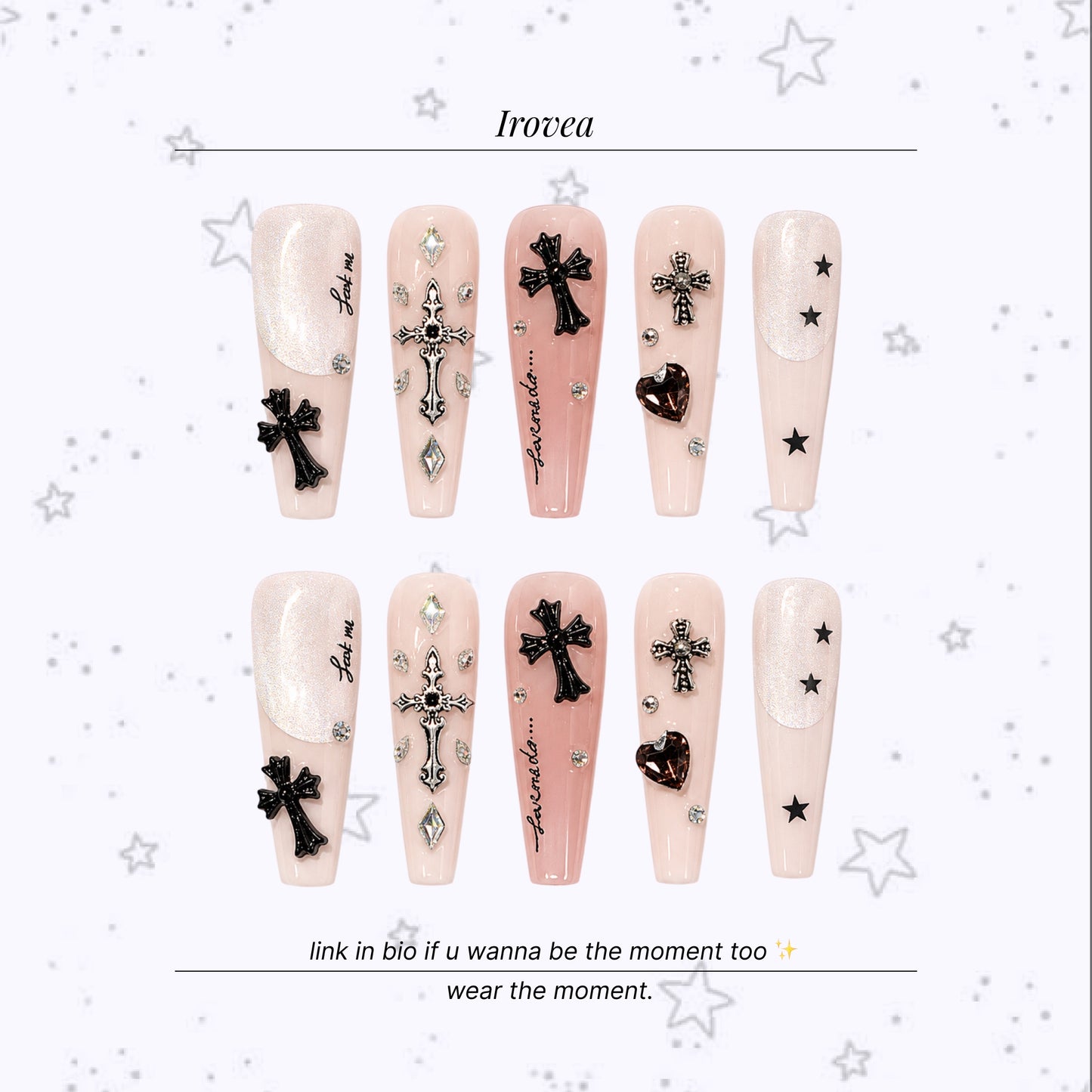 Sweet Sombre Cross | Pale Pink Rhinestone Press-On Nails