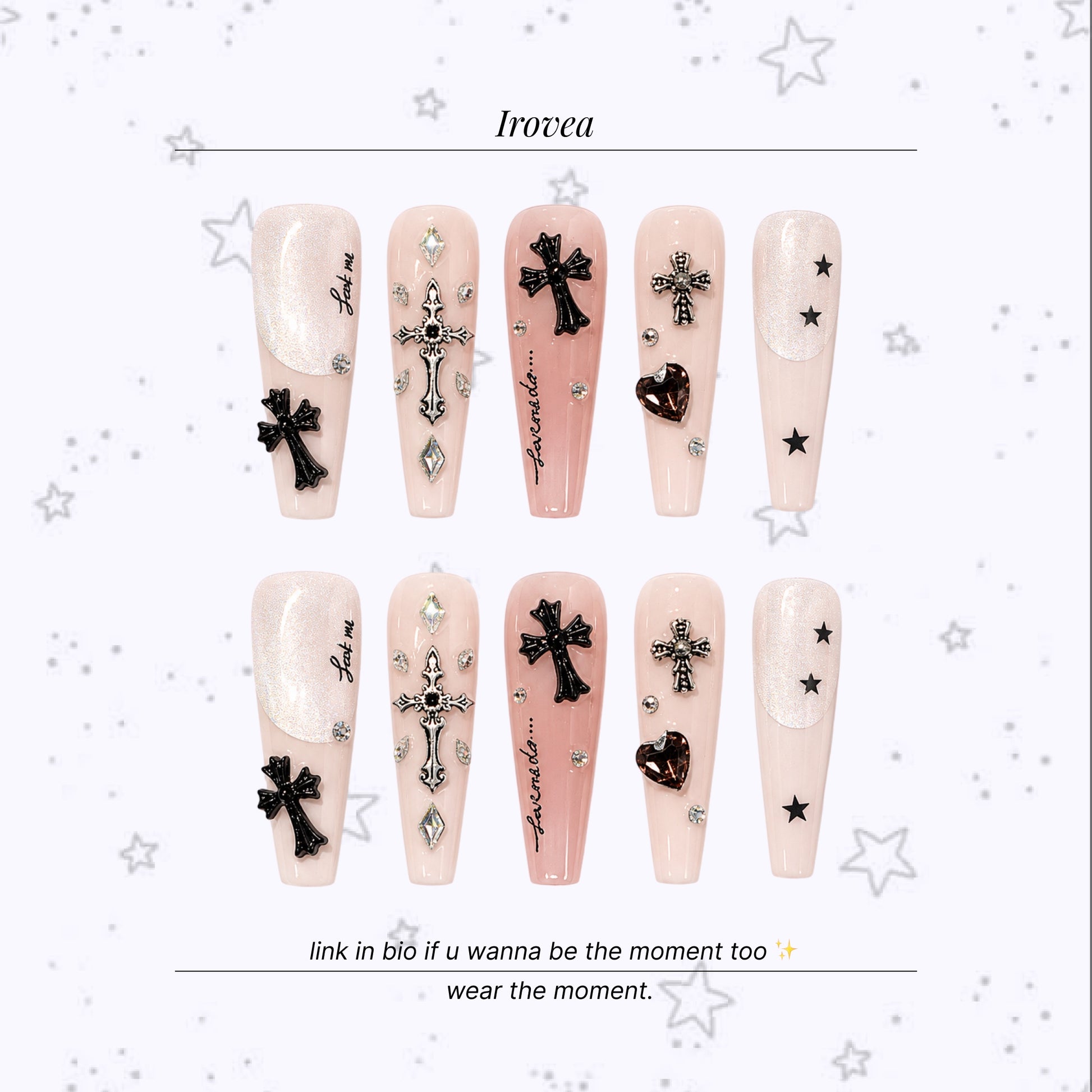 Sweet Sombre Cross | Pale Pink Rhinestone Press-On Nails