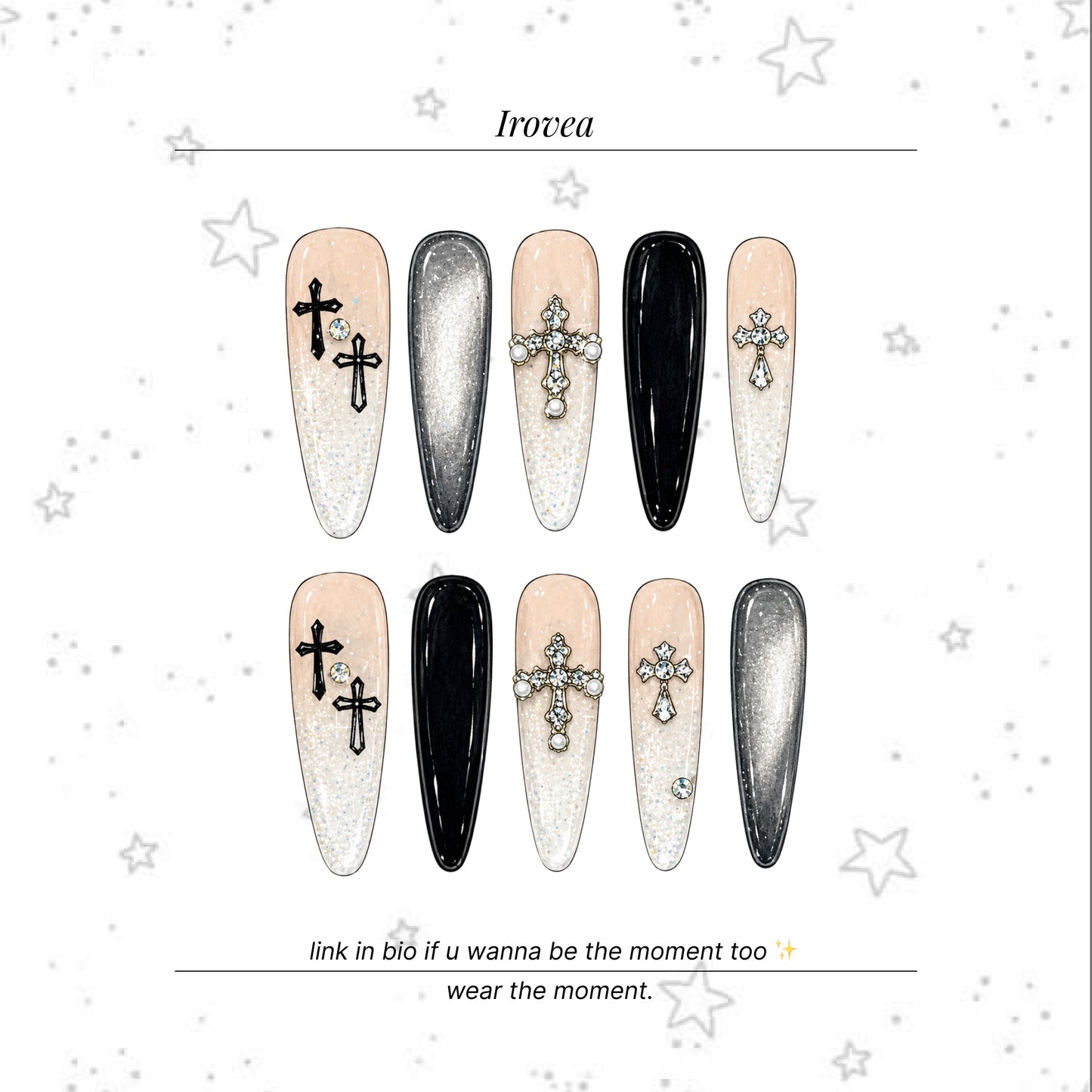 Midnight Edge Cat-Eye Press-On Nails with Metal Crosses