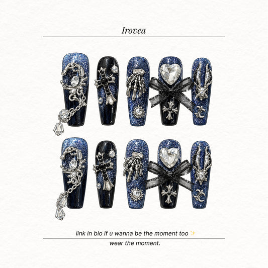 Beihai Siren Pink Gem-Embellished Press-On Nails