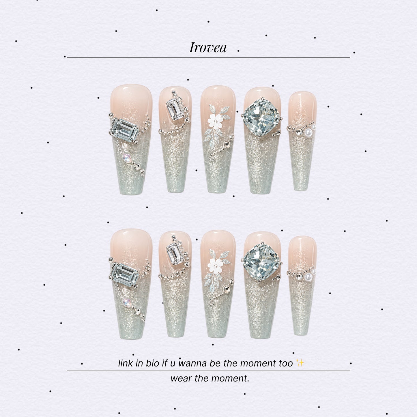 Green Cat-Eye Floral Press-On Nails