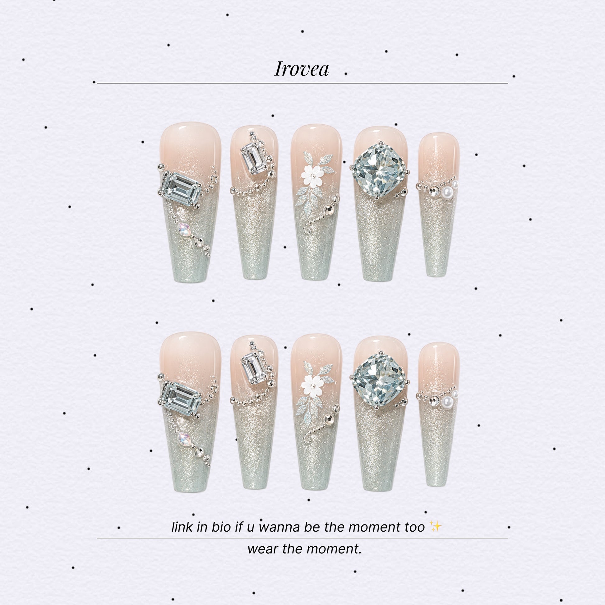 Green Cat-Eye Floral Press-On Nails