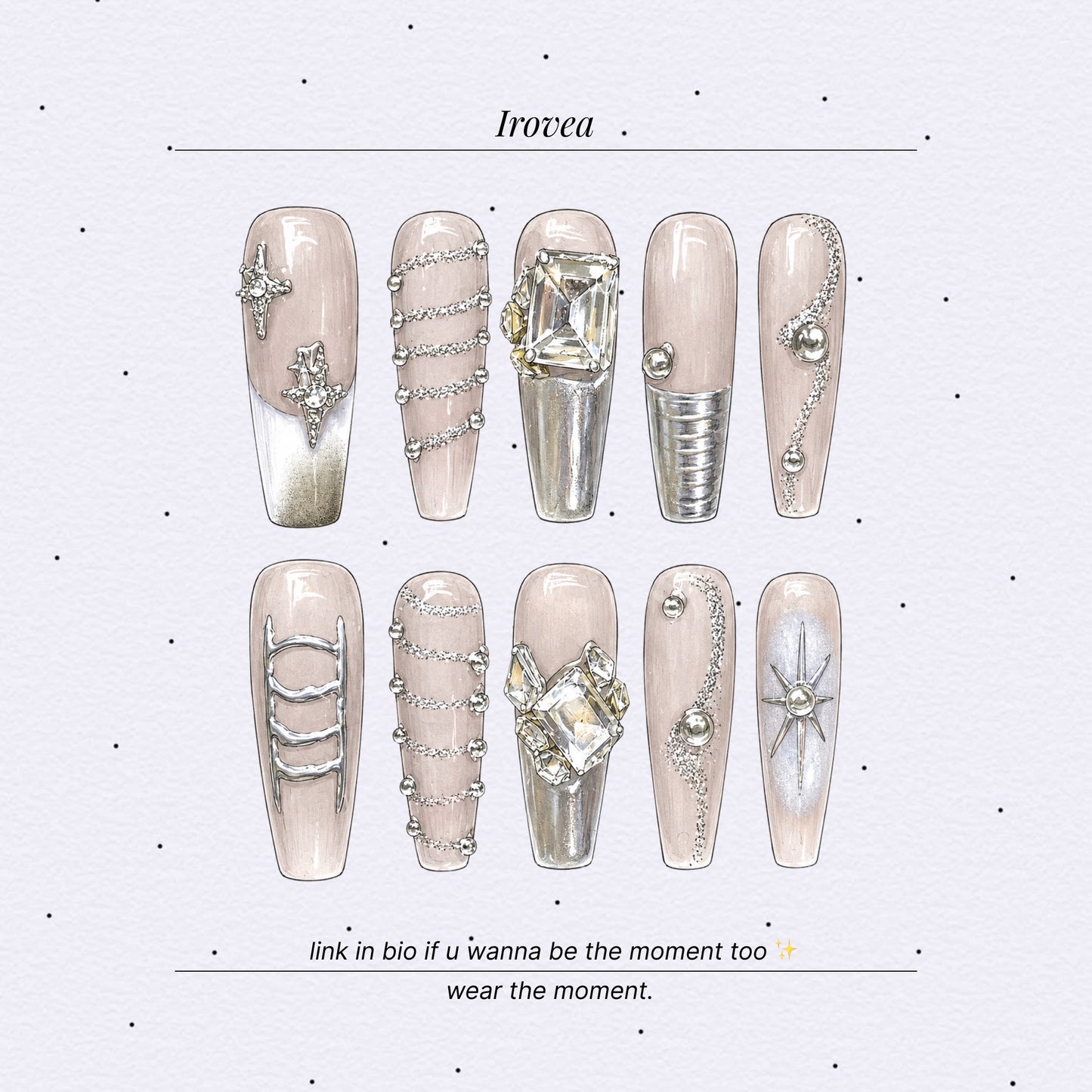 Iced Crystal Mirror Chrome Press-On Nails | Handmade Bridal Style