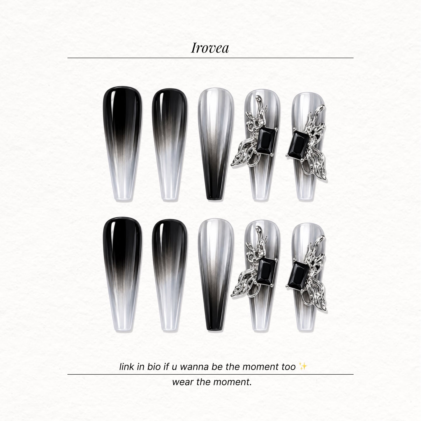 Forbidden Love | Silver-Black Press-On Nails