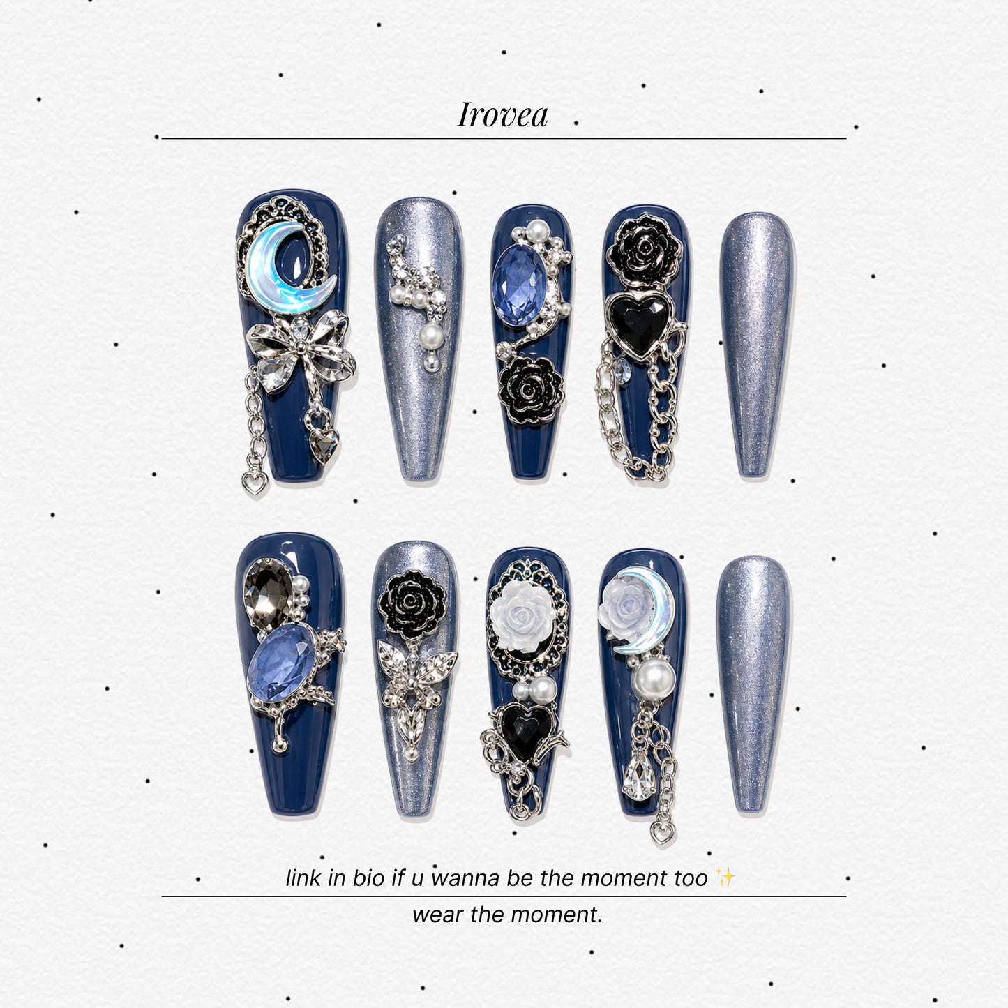 Midnight Rose | Handmade Blue Press-On Nails