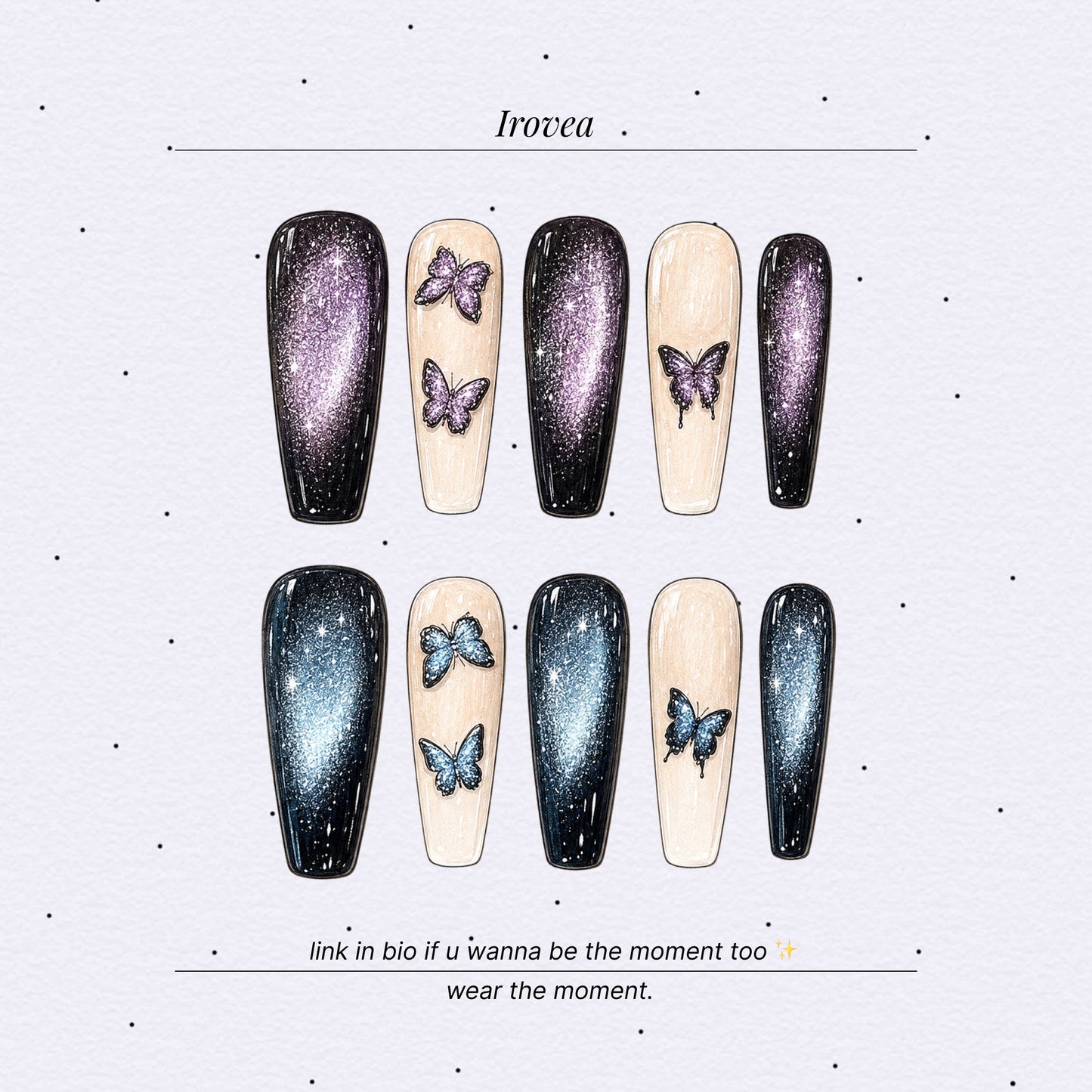 Dreamy Blue-Purple Butterfly Cat-Eye Press-On Nails