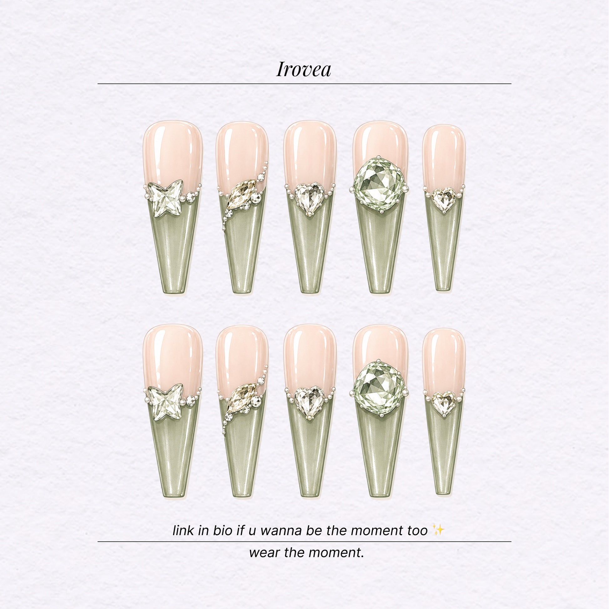Olive Green & Mint Cat-Eye Press-On Nails