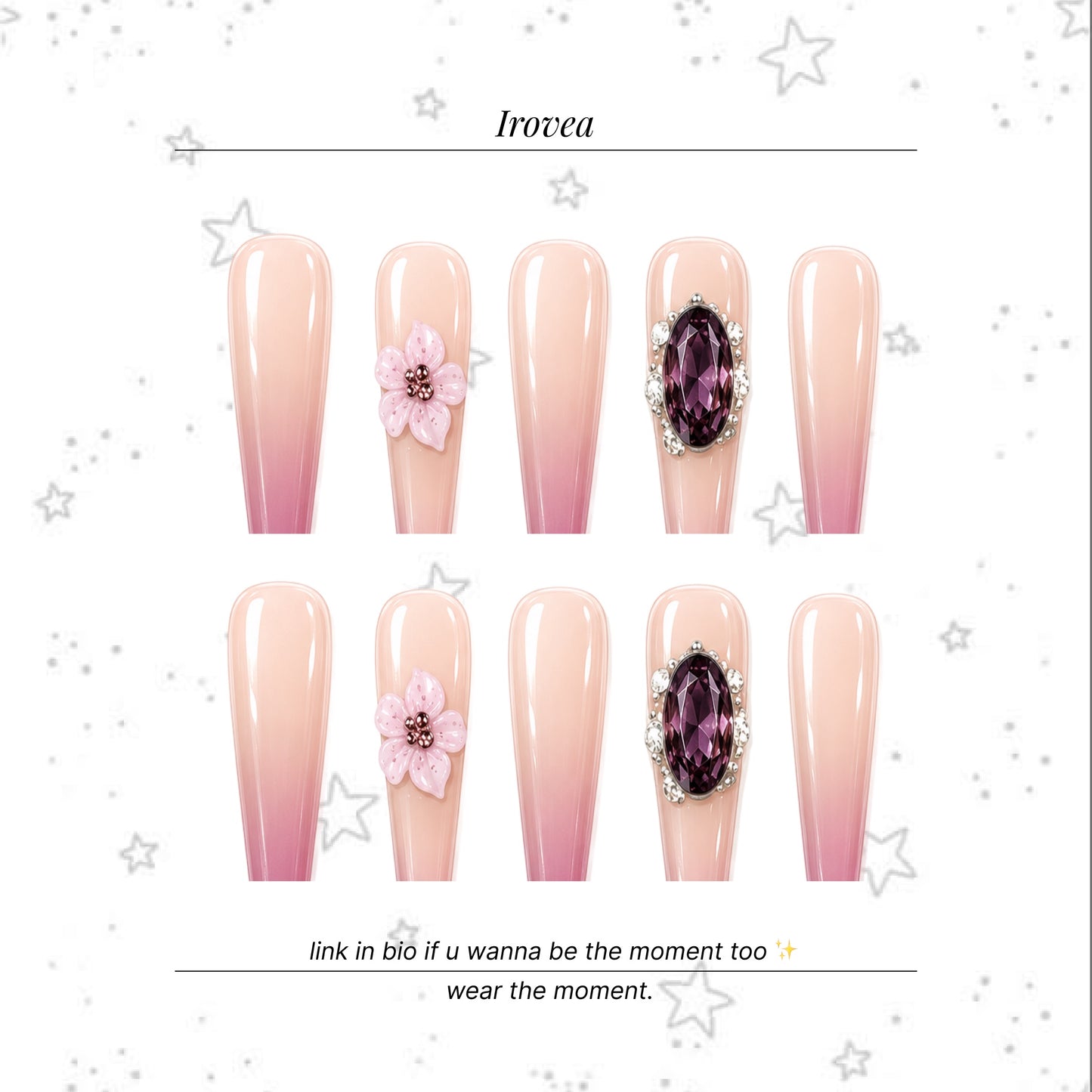 Grape Jam Gradient Press-On Nails | Handmade 3D Ice-Flower Gems