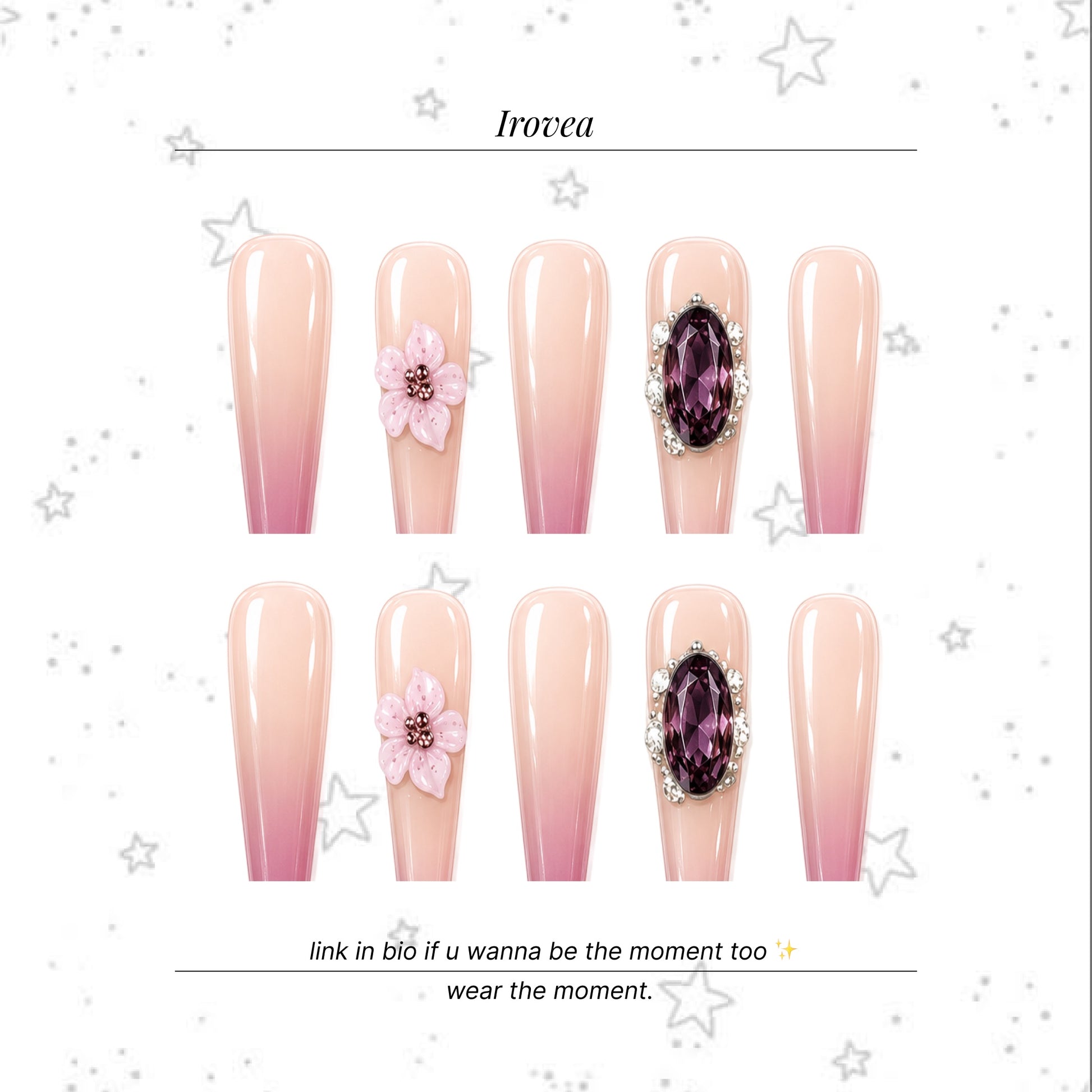 Grape Jam Gradient Press-On Nails | Handmade 3D Ice-Flower Gems